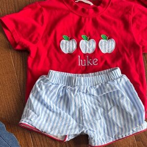 Red Apple Embroidered Kids Matching Set
